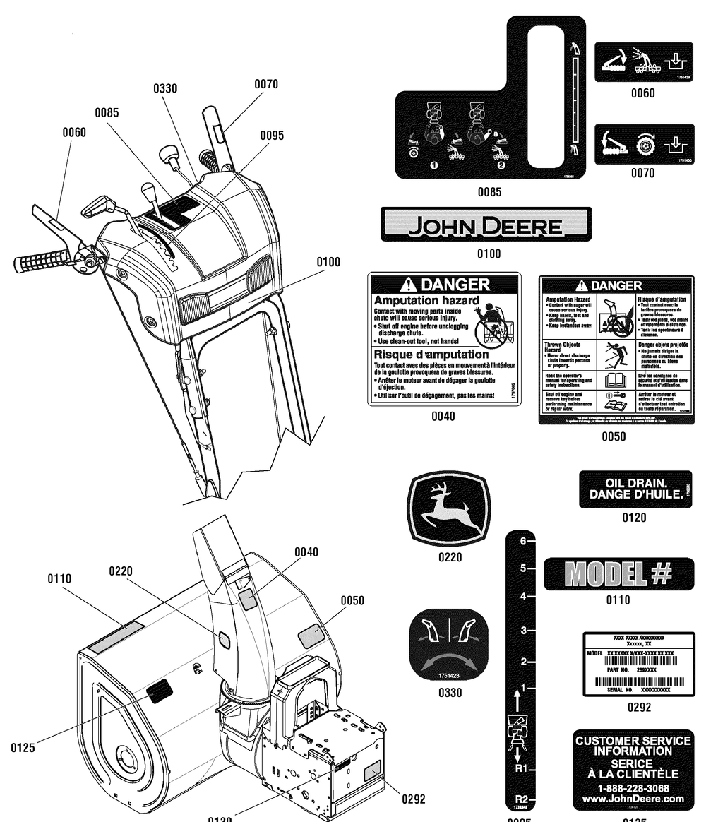 Decal Group Diagram and Parts List for 1695807-LP25937-827E 2010 Briggs and Stratton Snow Blower